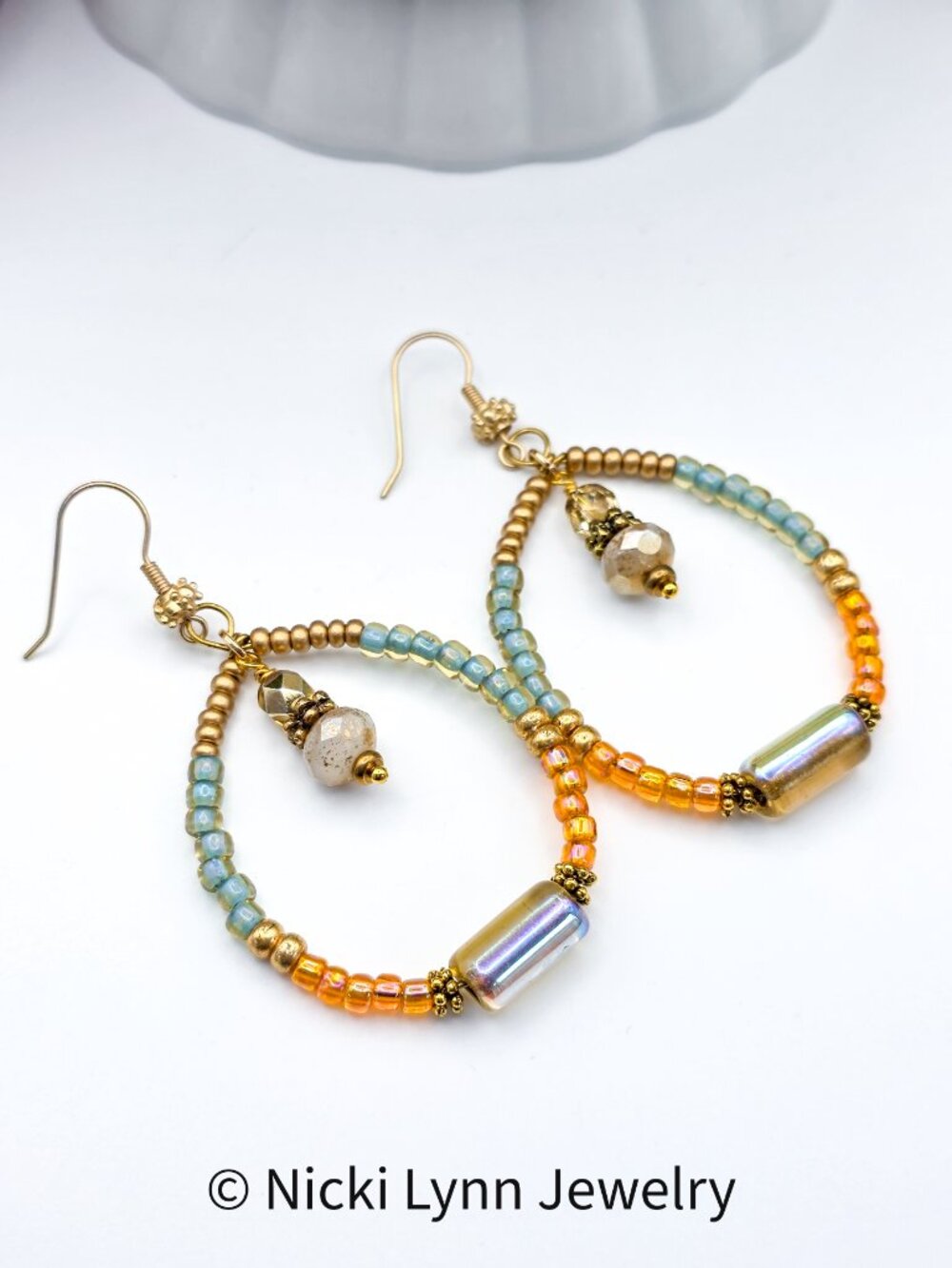 Czech Glass Colorful Beaded Hoop Earrings